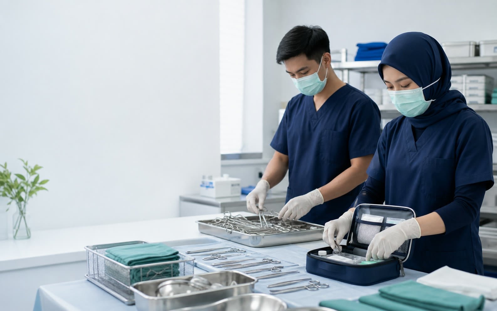 Tenaga medis Indonesia menyiapkan alat kesehatan SAIMED
